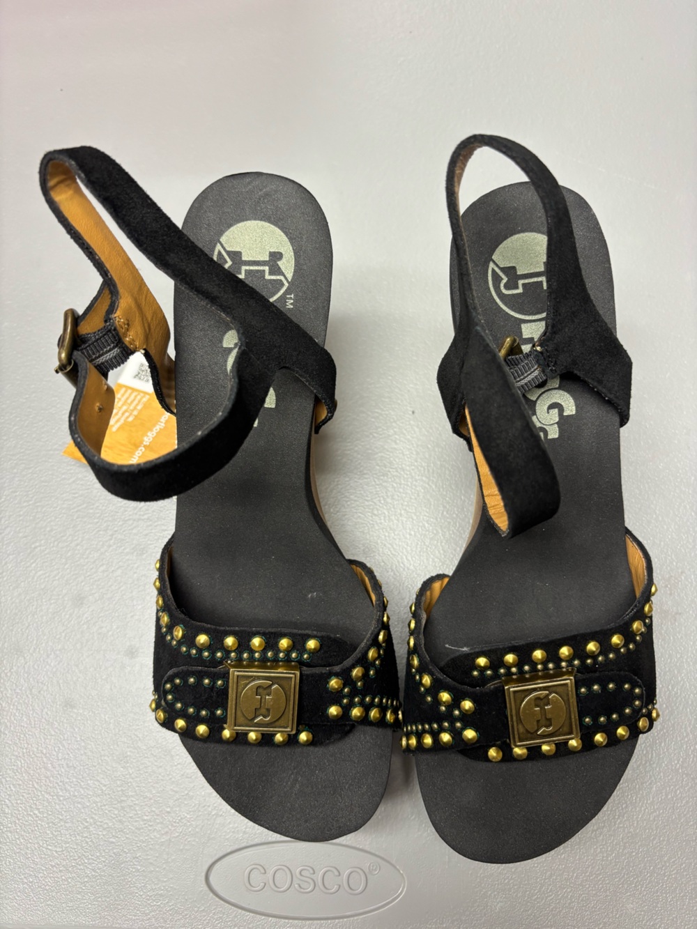 Black Studded Slingback Sandals with Gold Accent by Unknown Brand